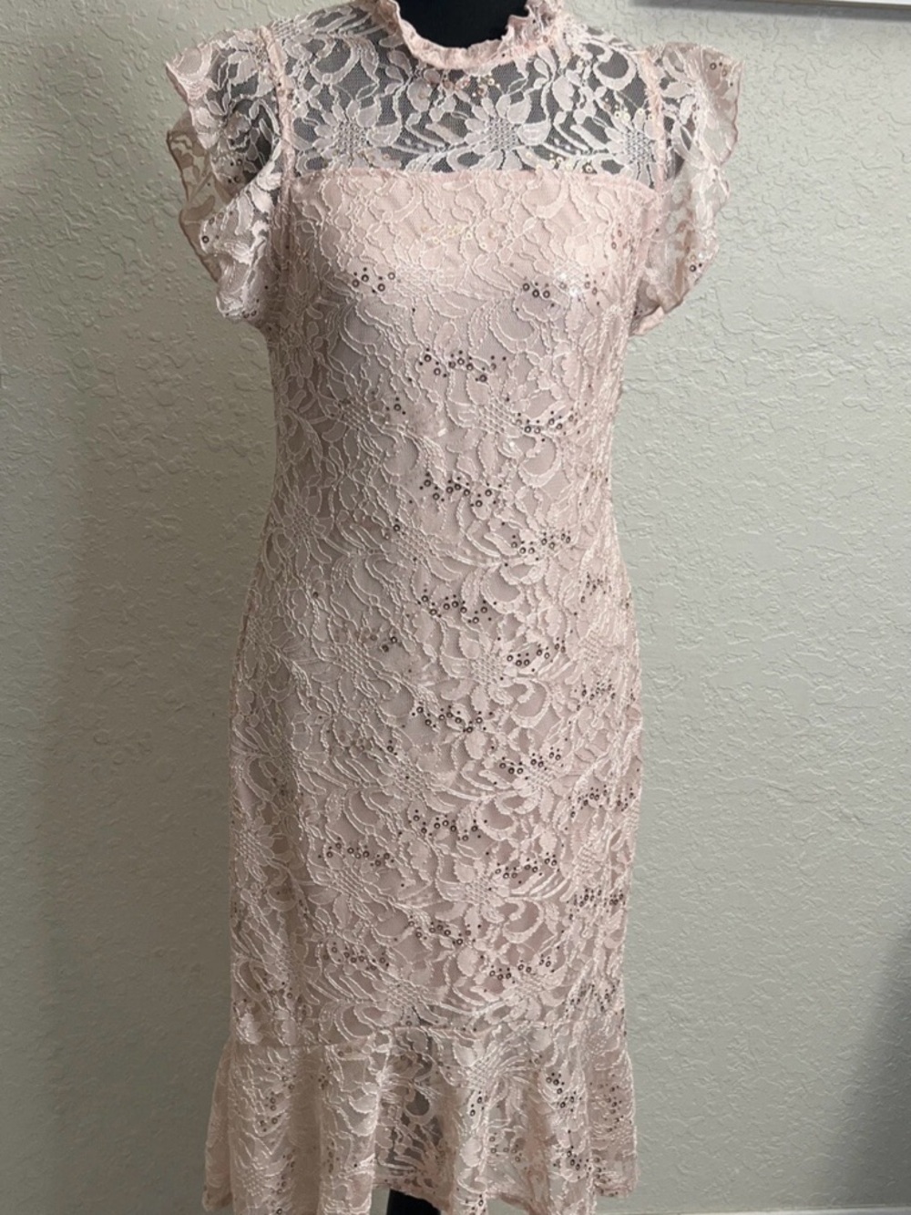 NWT Alexa B Nites blush sequins knee length formal gown size 6